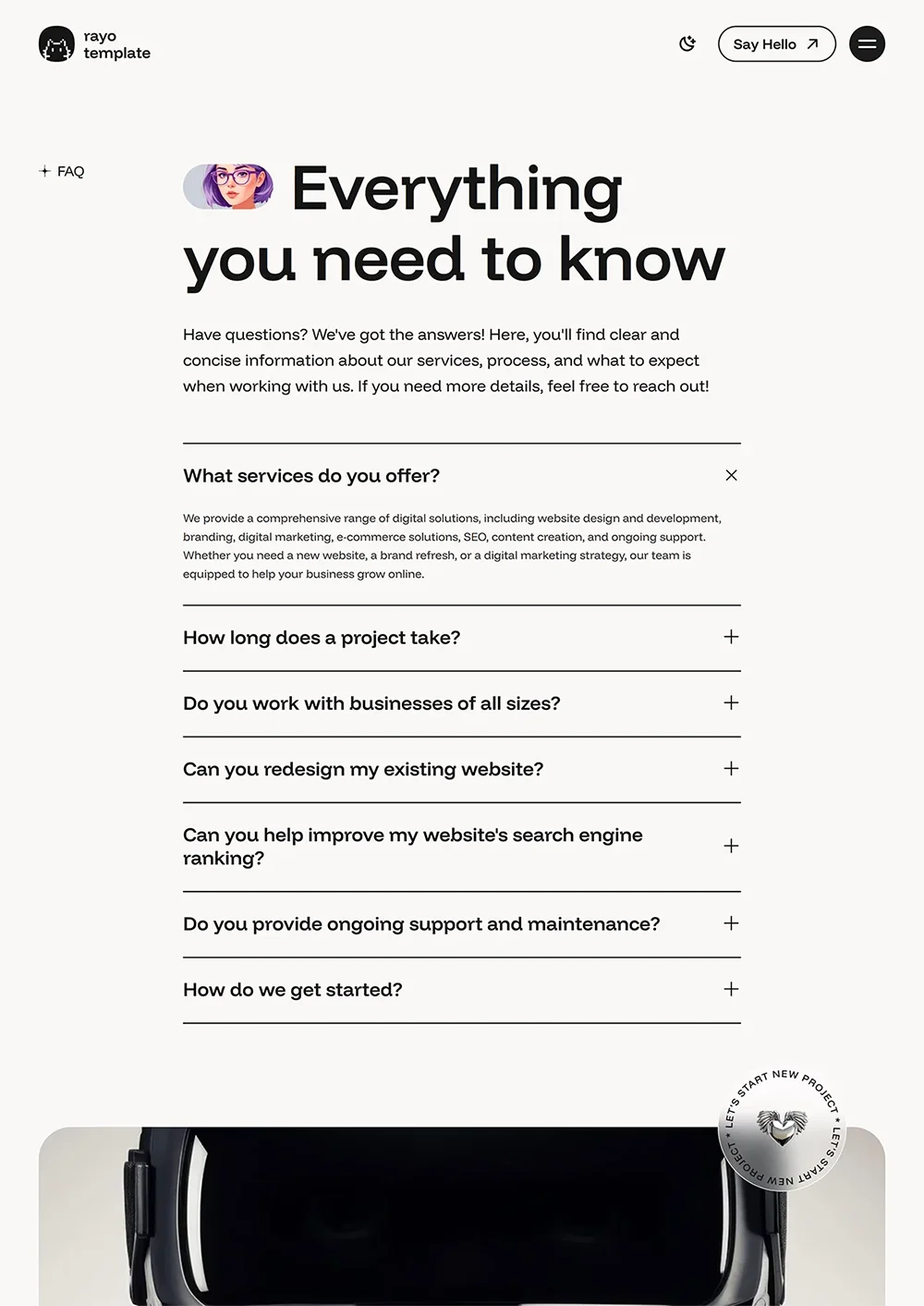 Rayo Template Image - FAQ Page Link